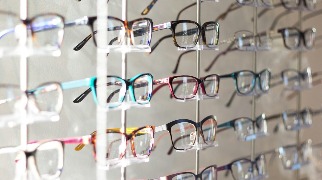Glasses frames on display at an optician