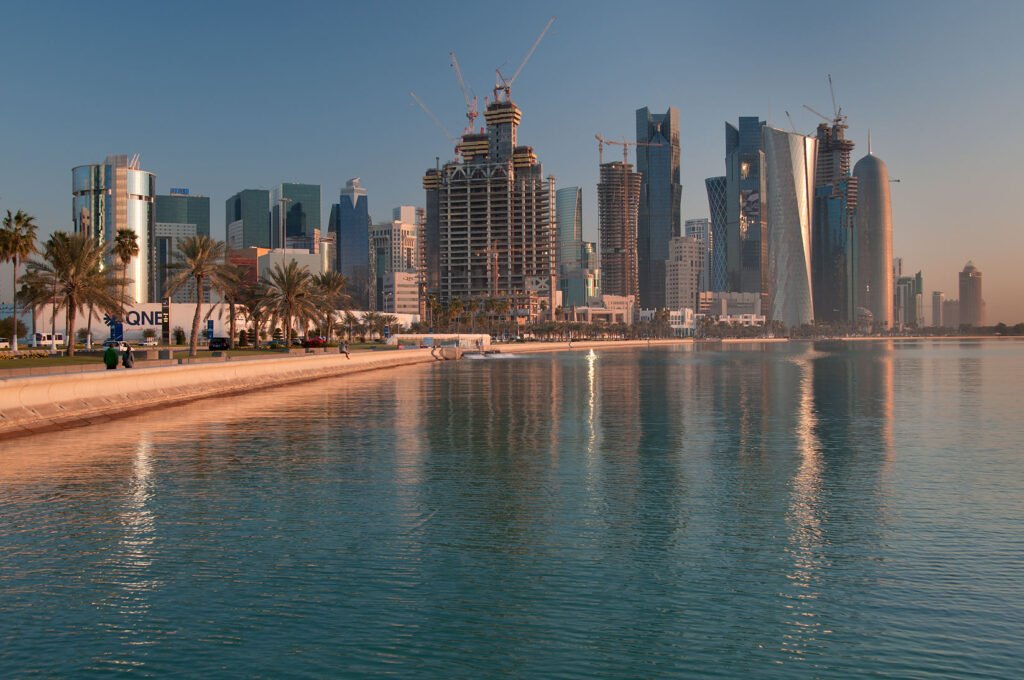 View of Doha Corniche and West Bay from Balhambar Restaurant