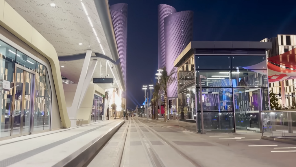 View of Lusail Plaza Towers from Lusail Boulevard