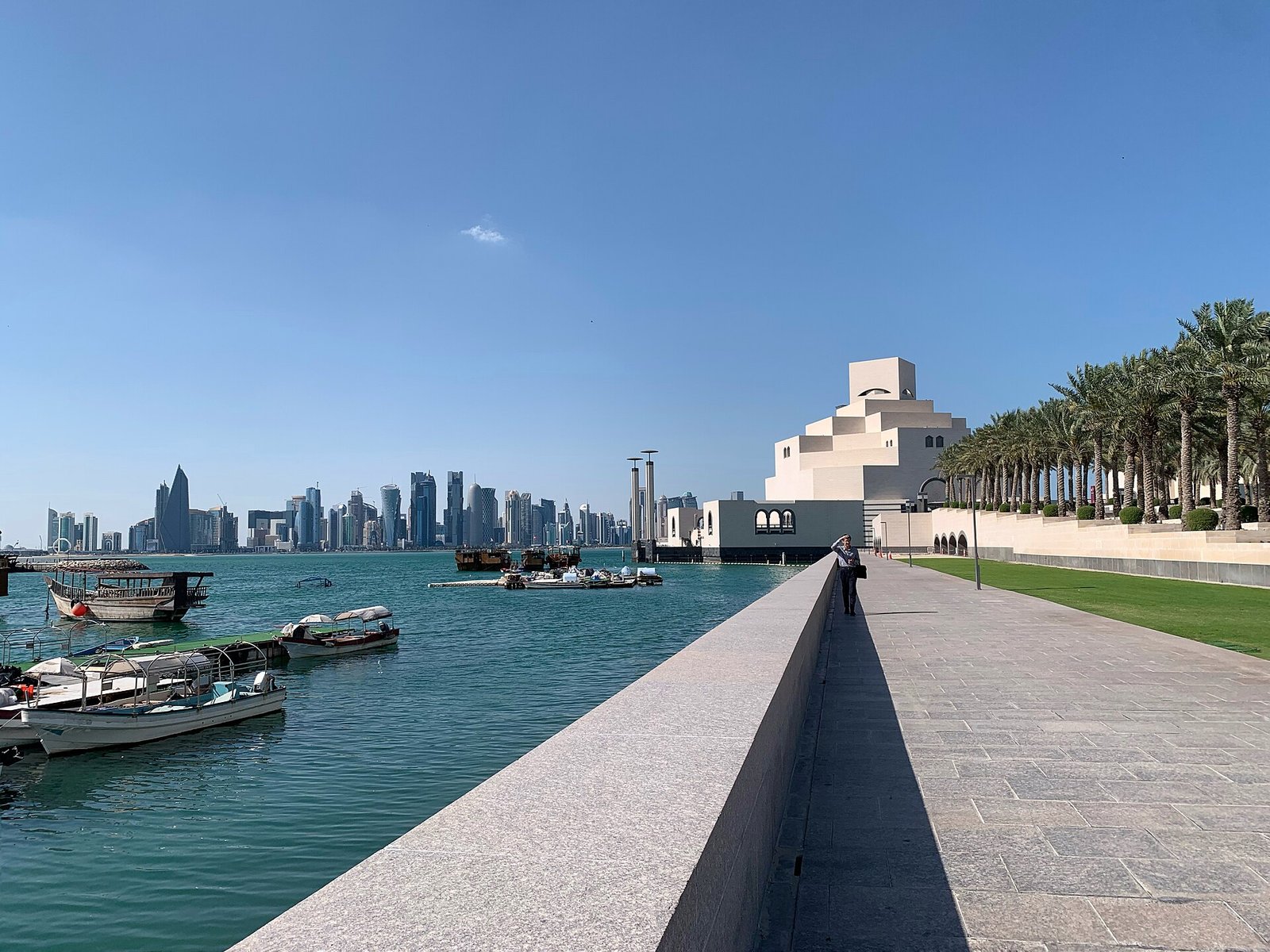 The Museum of Islamic Art seen across the water from the Doha Corniche