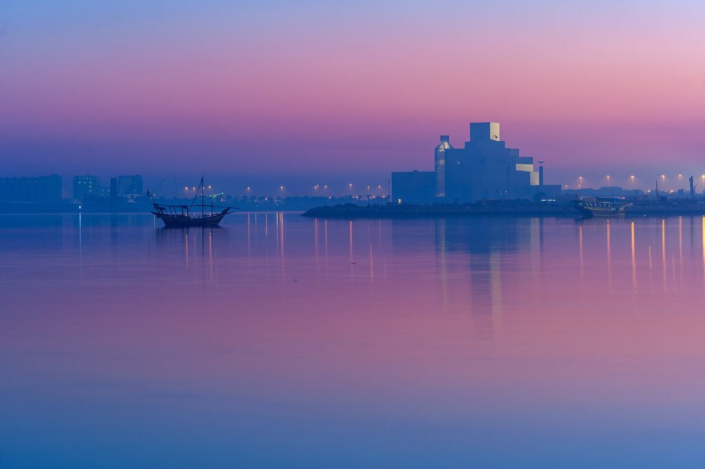 The Museum of Islamic Art at dusk over the Gulf