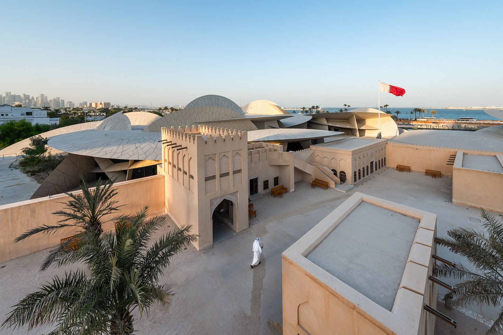 The National Museum of Qatar and the restored palace courtyard