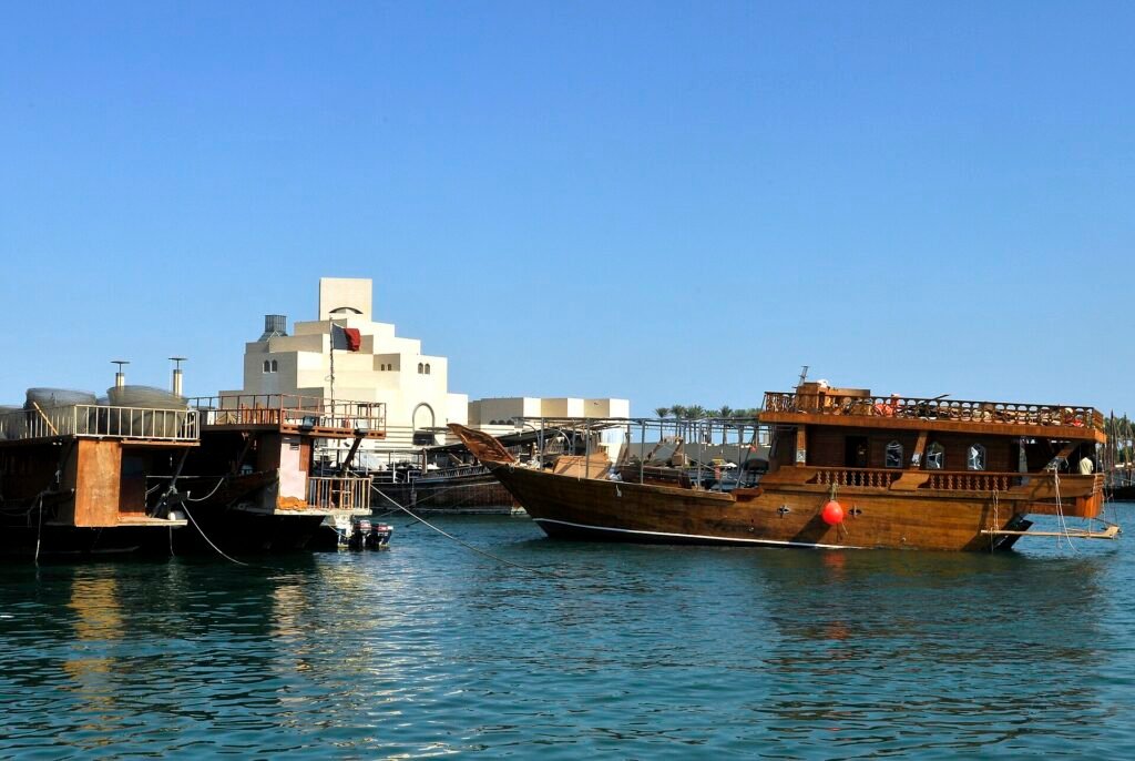Traditional dhows moored at Old Doha Port