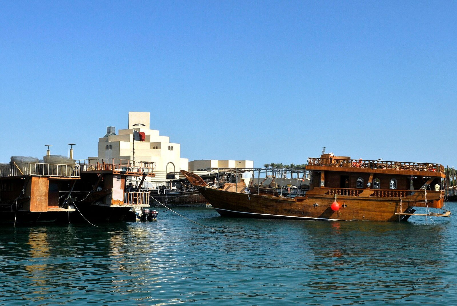 Traditional dhows moored at Old Doha Port