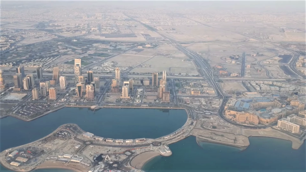 Aerial view of Lusail and Place Vendome Mall in