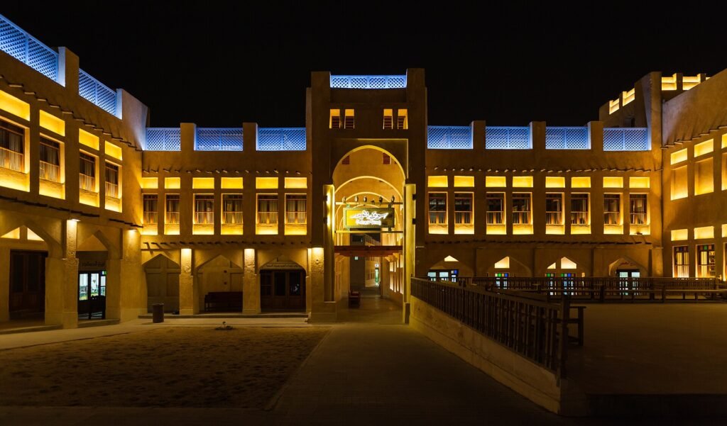 Souq Waqif buildings glowing at night