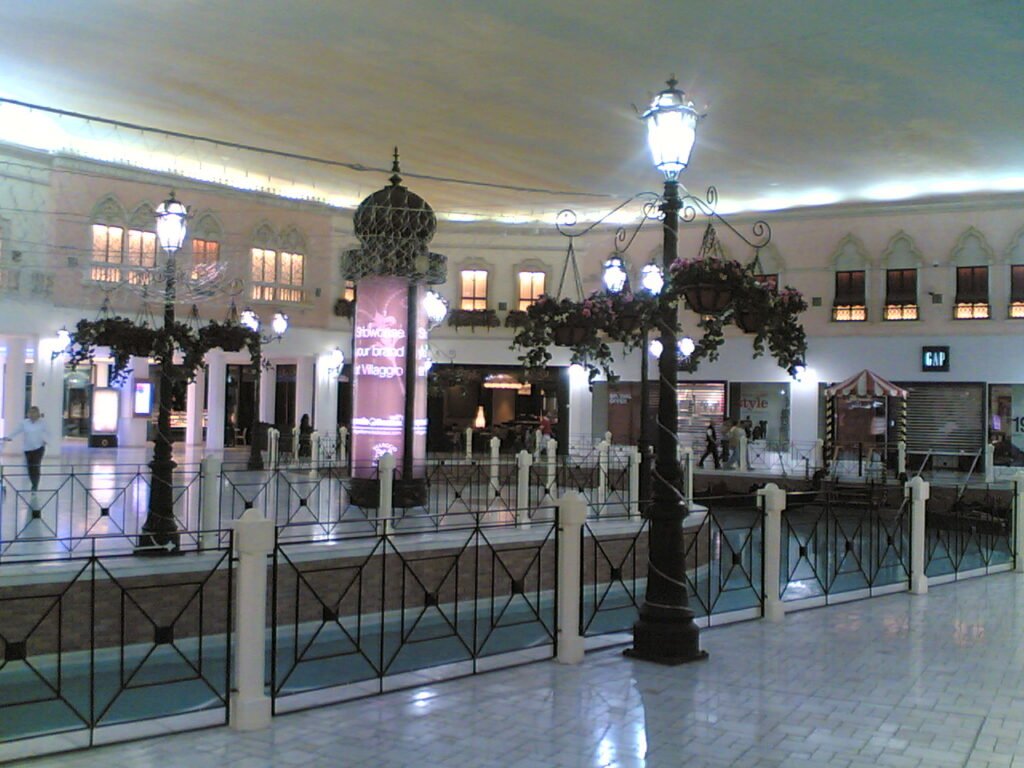 A shopping street inside Villaggio Mall