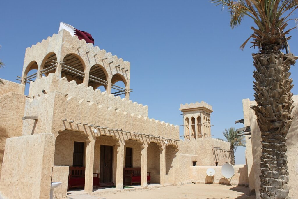 The mock Arabian village at Film City, Zekreet